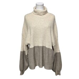 Gilli Sweater Womens Large Turtleneck Ribbed Colorblock Pullover Cozy Knit Top